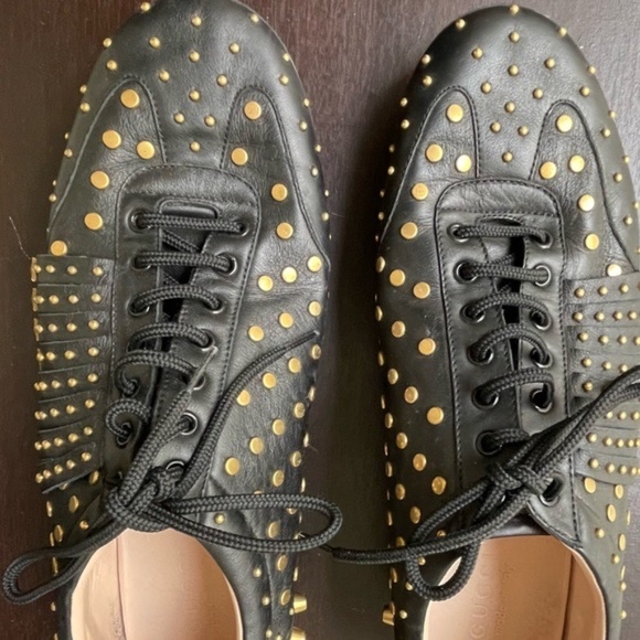 Gucci sneaker studded black and gold mens size 12 g worn twice - Picture 6 of 13